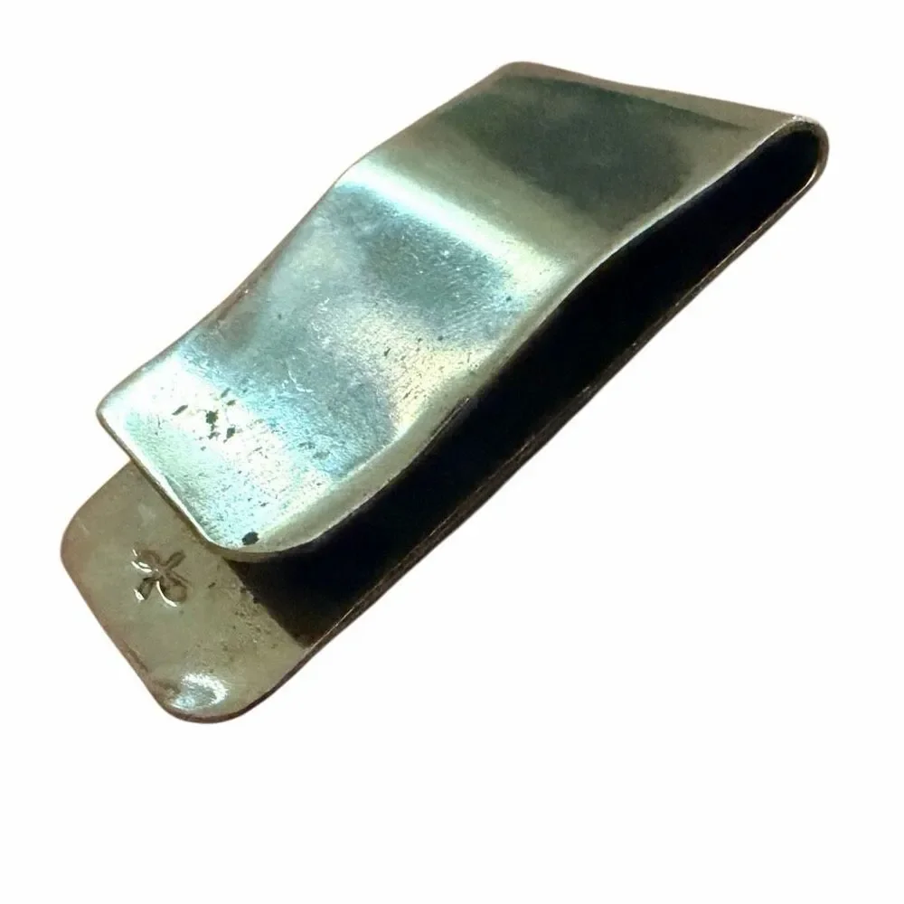 Vintage Sterling Silver Overlay Money Clip Hand Engraved Scroll Design